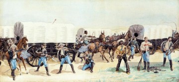  far tableaux - Attaque sur le train d’approvisionnement Far West américain Frederic Remington